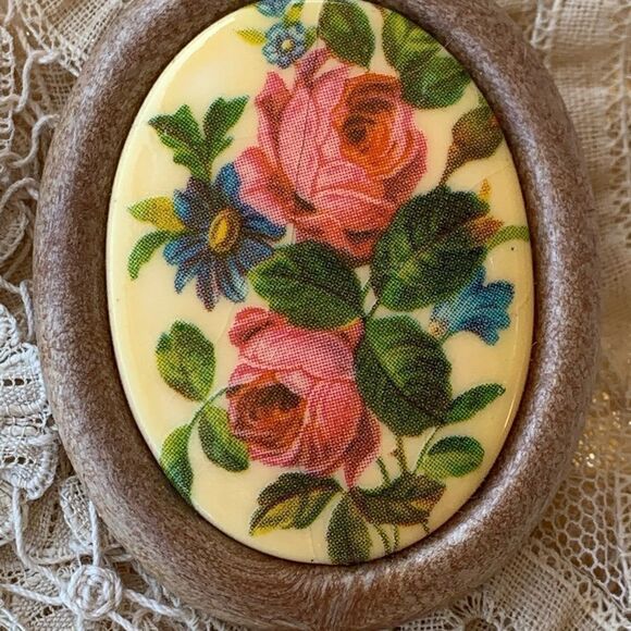 Vintage Austrian transferwear floral rose pin wood - Picture 1 of 6